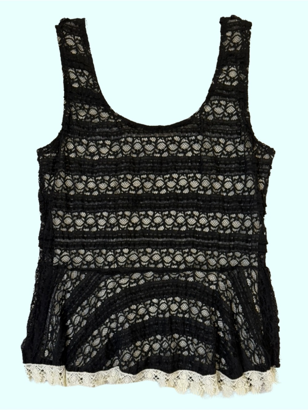 A'Reve Black Crochet Lace Tank with Ivory Hem